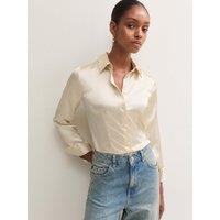 New Look Womens Fitted Waist Satin Shirt - Cream