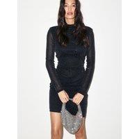 New Look Womens Gem Embellished Ruched Long Sleeve Mini Dress - Black