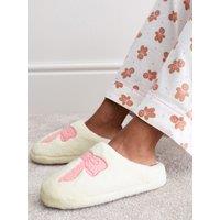New Look 915 Girls Faux Fur Bow Mule Slippers - Off White