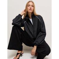 New Look Womens Check Piped Funnel Neck Jacket - Black