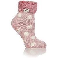 Heat Holders Womens Brushed Inner Non-Slip Turnover Cuff Lounge Socks - Rose Blush/Cream Twist