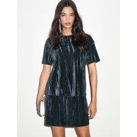New Look Womens Crinkled Velvet Plain T-Shirt - Blue
