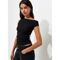 New Look Off The Shoulder Side Button Ribbed Tank Top - Black