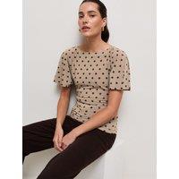 New Look Womens Polka Dot Batwing Corset Blouse - Brown