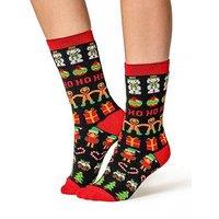 Heat Holders Womens Gingerbread Pattern Christmas Crew Socks