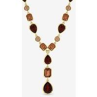 Mood Gold Plated And Red Tonal Stone Y Drop Necklace