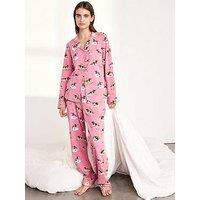 Chelsea Peers Organic Cotton Cosmic Cow Print Long Pyjama Set - Pink