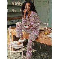 Chelsea Peers Organic Cotton Leopard After Party Print Long Pyjama Set - Camel