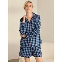 Chelsea Peers Organic Cotton Embroidered Gingham Under Your Spell Print Short Pyjama Set - Navy