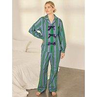 Chelsea Peers Organic Cotton Jewel Stripe Button Up Long Pyjama Set