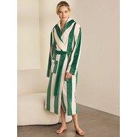 Chelsea Peers Chelsea Peers Fleece Stripe Long Dressing Gown - Dark Green