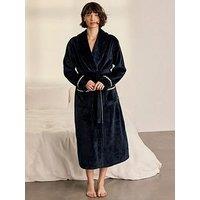 Chelsea Peers Chelsea Peers Fleece Embroidered Good Night Long Dressing Gown - Navy