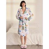Chelsea Peers Chelsea Peers Fleece Mythical Dragon Print Hooded Dressing Gown - Off White