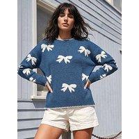 Roman Bow Contrast Stitch Knit Jumper