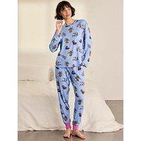 Chelsea Peers Princess Cats Print Long Pyjama Set - Blue