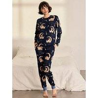 Chelsea Peers Lunar Bunny Print Long Pyjama Set - Navy