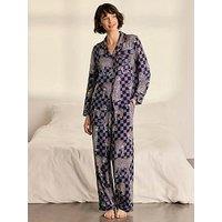 Chelsea Peers Midnight Checkerboard Leopard Print Long Pyjama Set