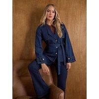 Long Tall Sally Denim Short Trench Coat - Blue