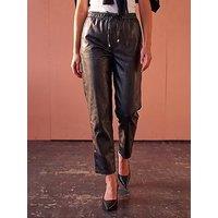 Roman Petite Faux Leather Textured Drawstring Trouser