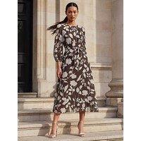 Roman Floral Pleated Midi Dress