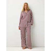 Lindex Womens Satin Stripe Loose Fit Pyjama Set - Red
