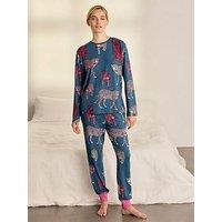 Chelsea Peers Jewel Leopard Print Long Pyjama Set - Teal