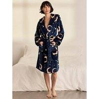 Chelsea Peers Chelsea Peers Fleece Lunar Print Dressing Gown - Navy