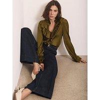 Mint Velvet Green Satin Ruffle Blouse