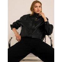 Mint Velvet Black Funnel Leather Jacket