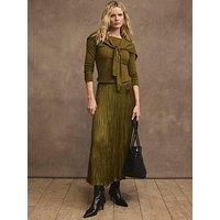 Mint Velvet Green Crinkle Maxi Skirt