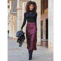 Sosandar Leopard Print Satin Skirt - Burgundy