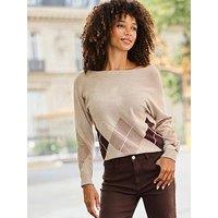 Sosandar Taupe & Argyle Jumper - Brown