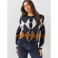 Gant Gant Womens Argyle Crew Neck Knitted Cardigan