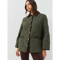 Gant Womens Monogram Quilted Cord Collar Jacket - Green
