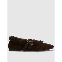 Schuh Womens Leni Shearling Double Buckle Suede Ballet Flats - Brown