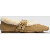 Schuh Womens Leni Shearling Double Strap Ballet Flats - Beige
