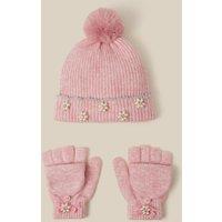 Monsoon Girls Scallop Flip-Top Hat & Gloves Set - Pink