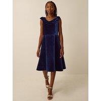 Monsoon Girls Draped Neck Bow Shoulder Dress - Navy