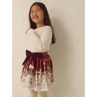 Monsoon Girls Satin Christmas Village Skirt - Dark Red