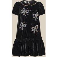 Monsoon Girls Mara Velvet Sequin Bow Swing Dress - Black