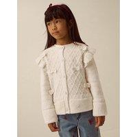 Monsoon Girls 3D Bow Faux Fur Trim Button Through Cardigan - Light Cream