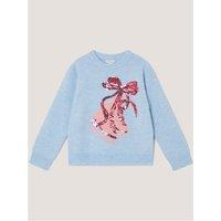 Monsoon Girls Sequin Ice Skates Crew Neck Christmas Jumper - Blue