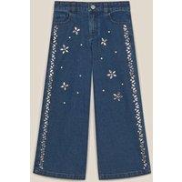 Monsoon Girls Sparkle Embellished Stretch Straight Jeans - Blue