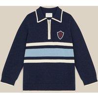Monsoon Boys Collared Half Zip Striped Jumper - Navy