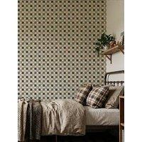 Arthouse Chequer Star Sage Green & Navy Blue Wallpaper