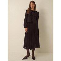 Monsoon Womens Emilee Velvet Bow Pleated Midi Dress - Black