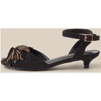 Monsoon Womens Dakota Embellished Pom Ankle Strap Kitten Heels - Black