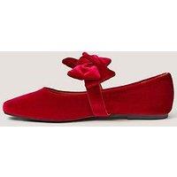 Monsoon Womens Velvet Bow Mary Jane Strap Square Toe Ballet Pumps - Red