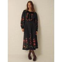 Monsoon Womens Camille Print Tie-Neck Floral Midi Dress - Black