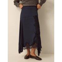Monsoon Womens Shelby Satin Lace Hem Midi Skirt - Blue